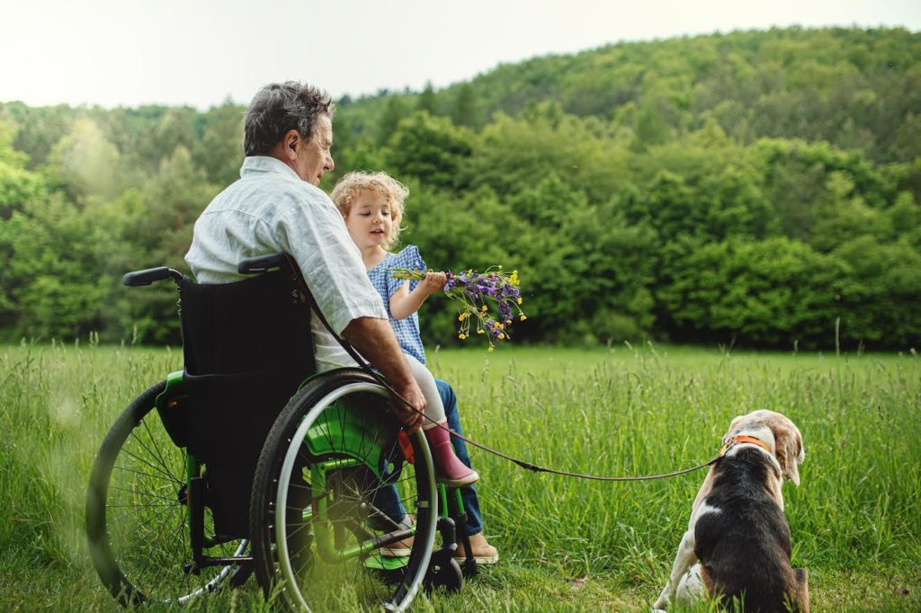 Grandfather in wheelchair